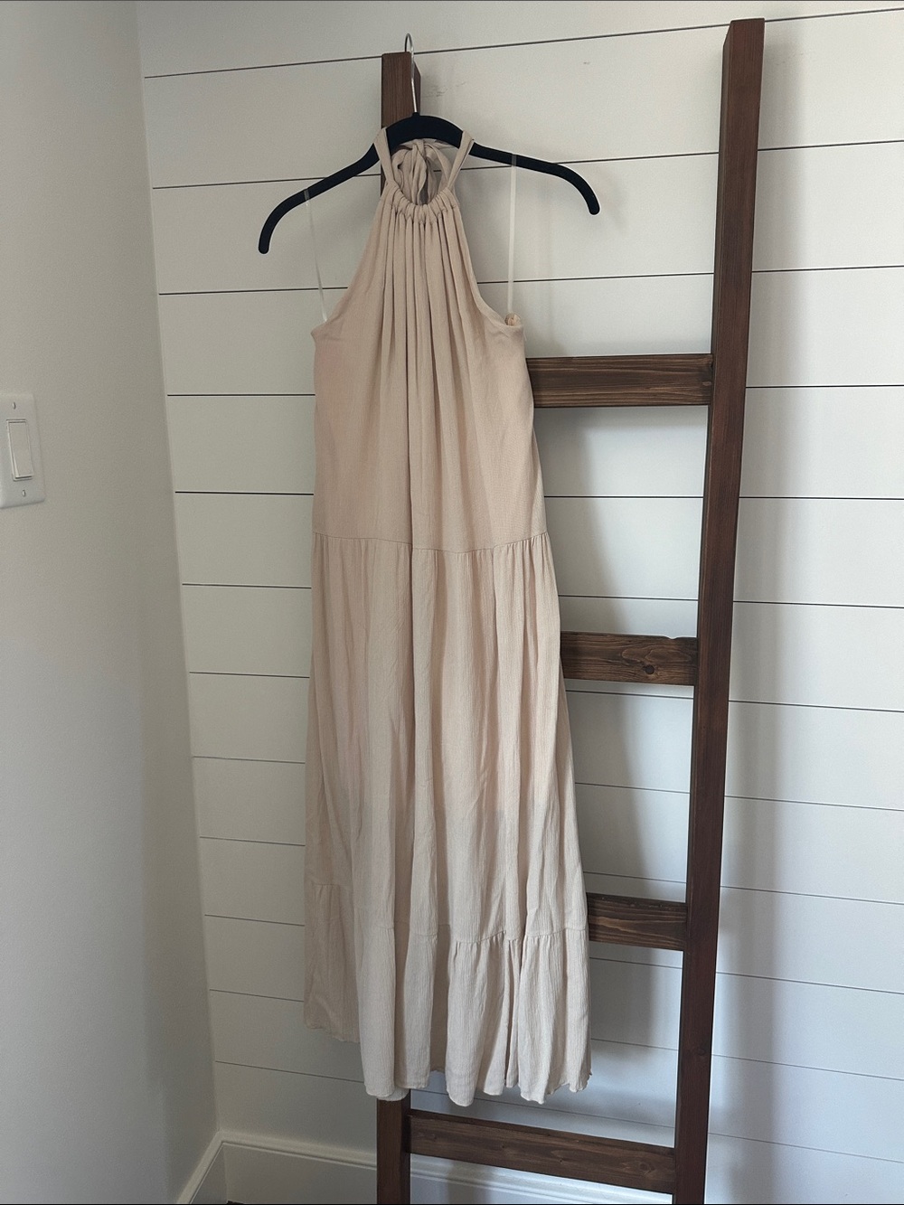 Sleeveless Halter Maxi Dress in Light Beige EUC